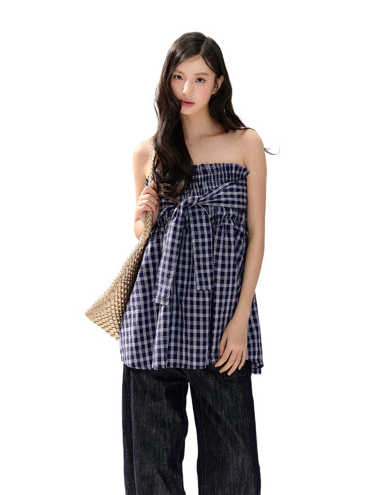 Plaid Strapless Tube Top Dress - CHINASQUAD