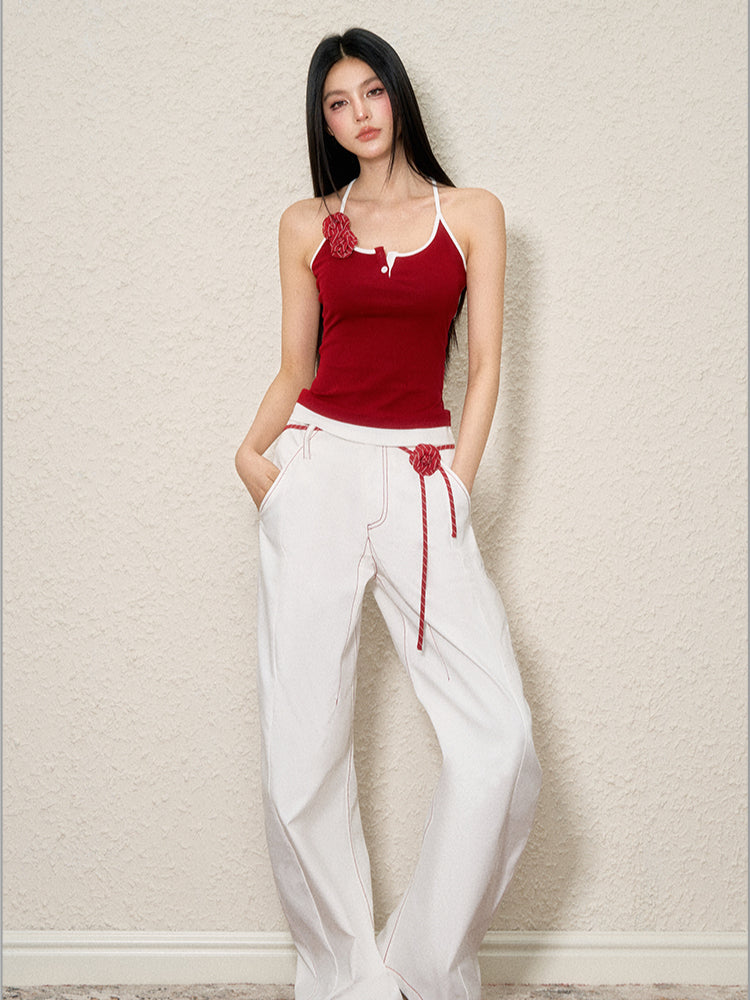 Color Block Faux Two-Piece Spaghetti Top - CHINASQUAD