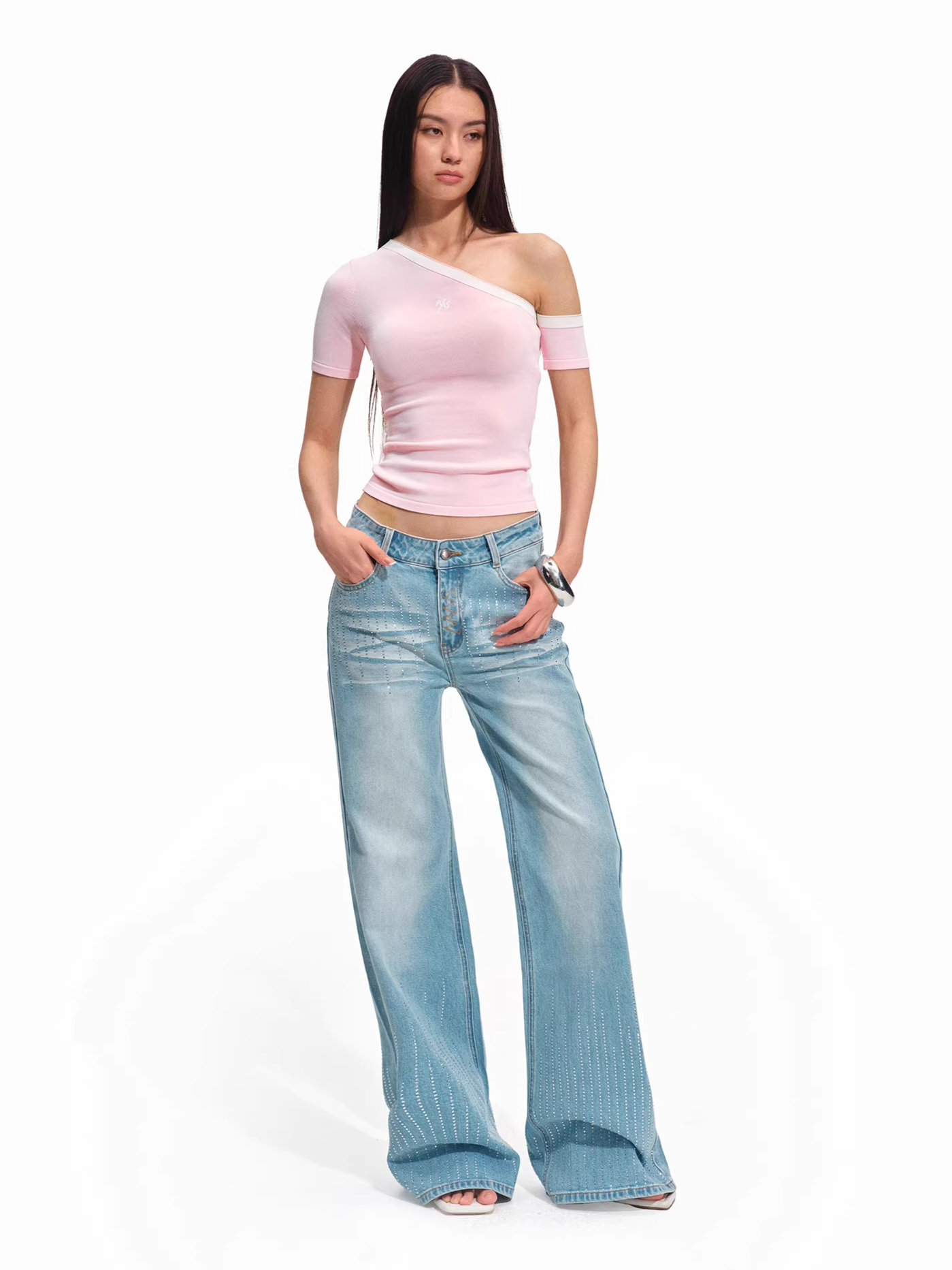 Low-Rise Straight-Leg Washed Denim Jeans