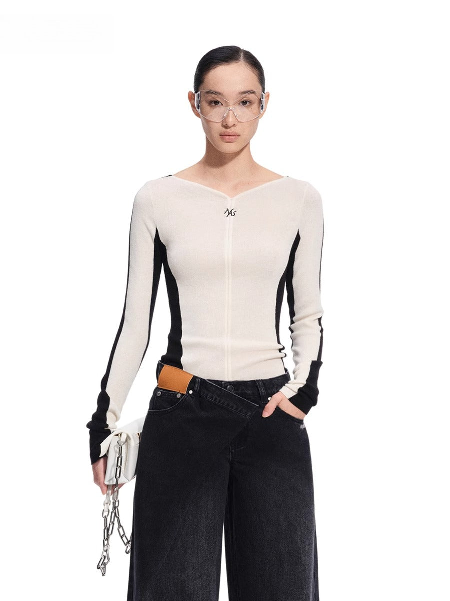 Cascade Contrast-Trim Fitted Knit Crewneck - CHINASQUAD