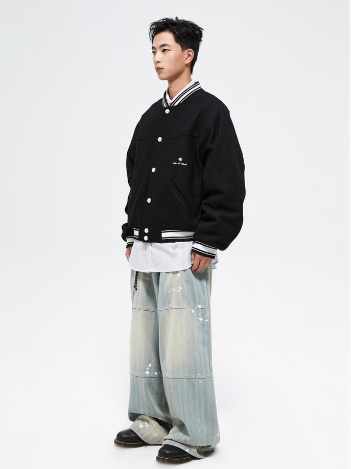 Splattered Wash Stripe Texture Workwear Denim Pants - CHINASQUAD
