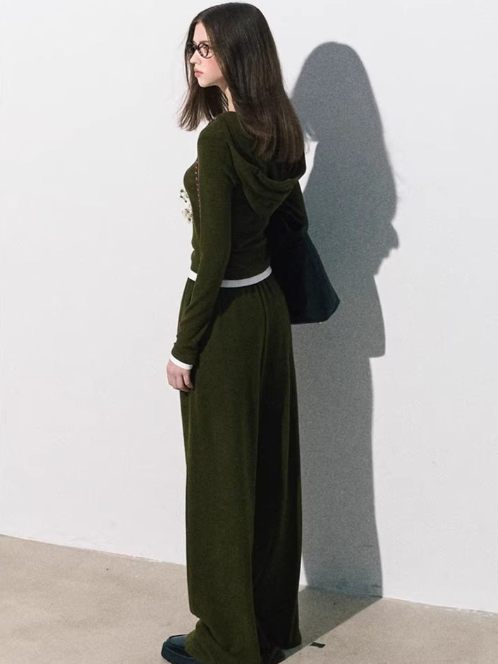 Knit Base Top & Wide-Leg Pants Set