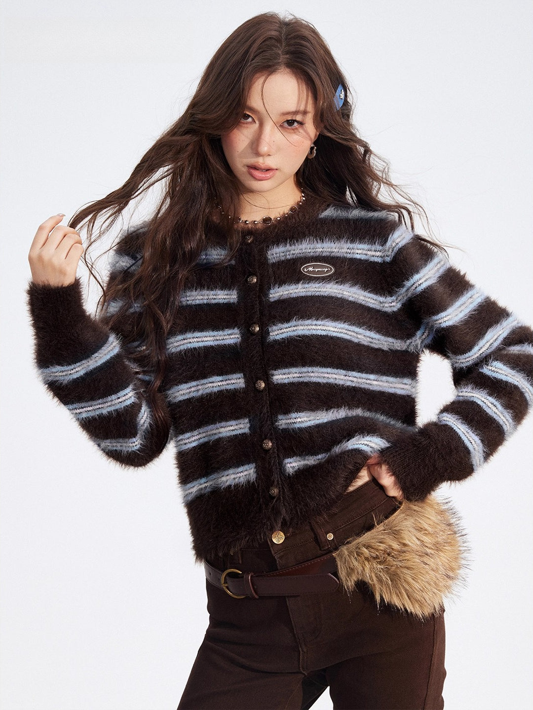 Striped Mink Velvet Knit Sweater