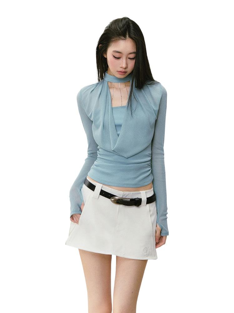 Chain Halter Draped Neck Fitted T-shirt - CHINASQUAD