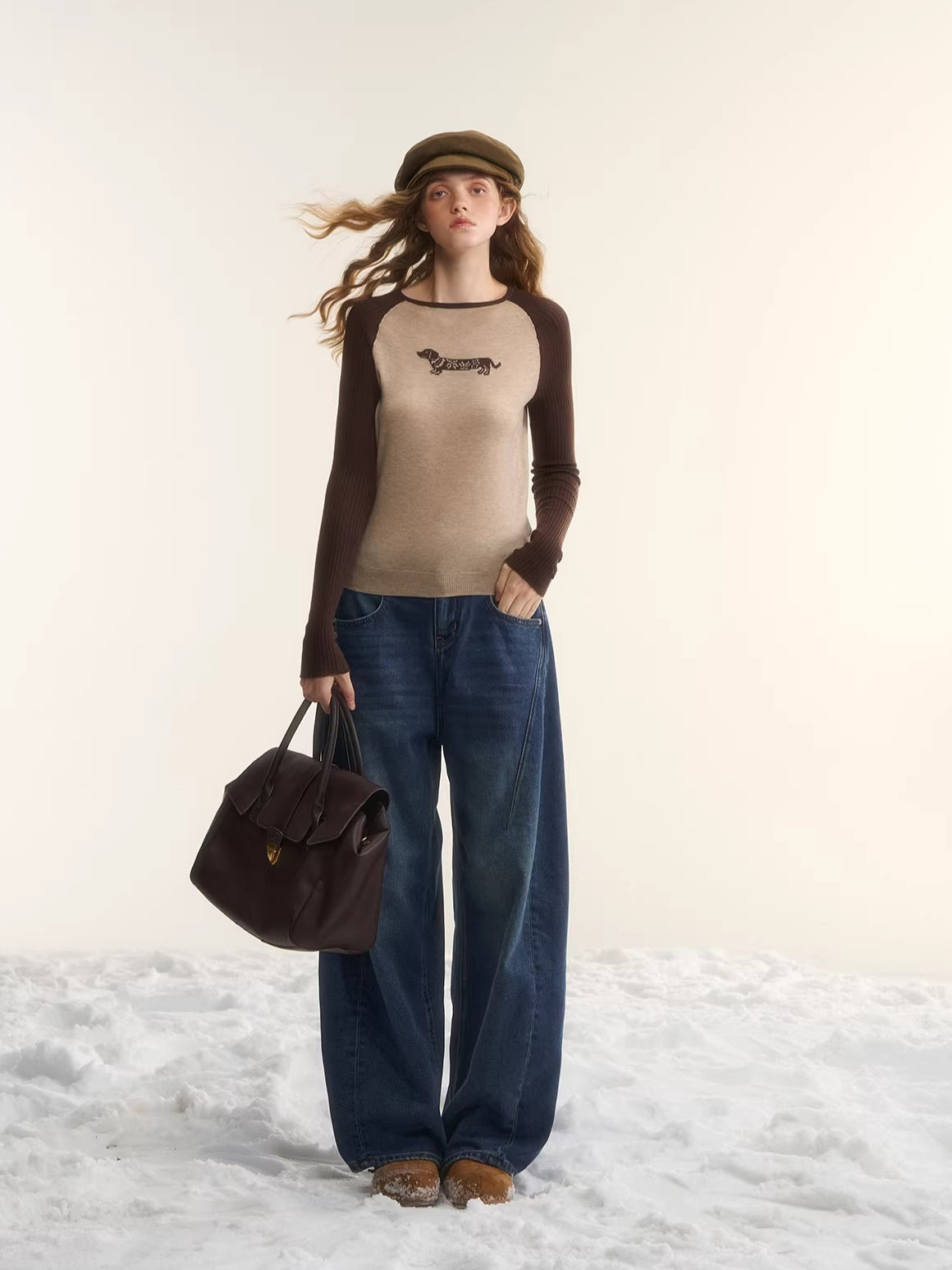 Wool-Blend Jacquard Raglan Knit Top