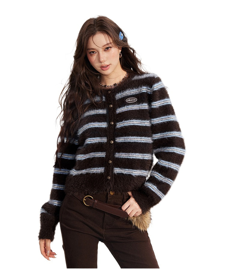Striped Mink Velvet Knit Sweater