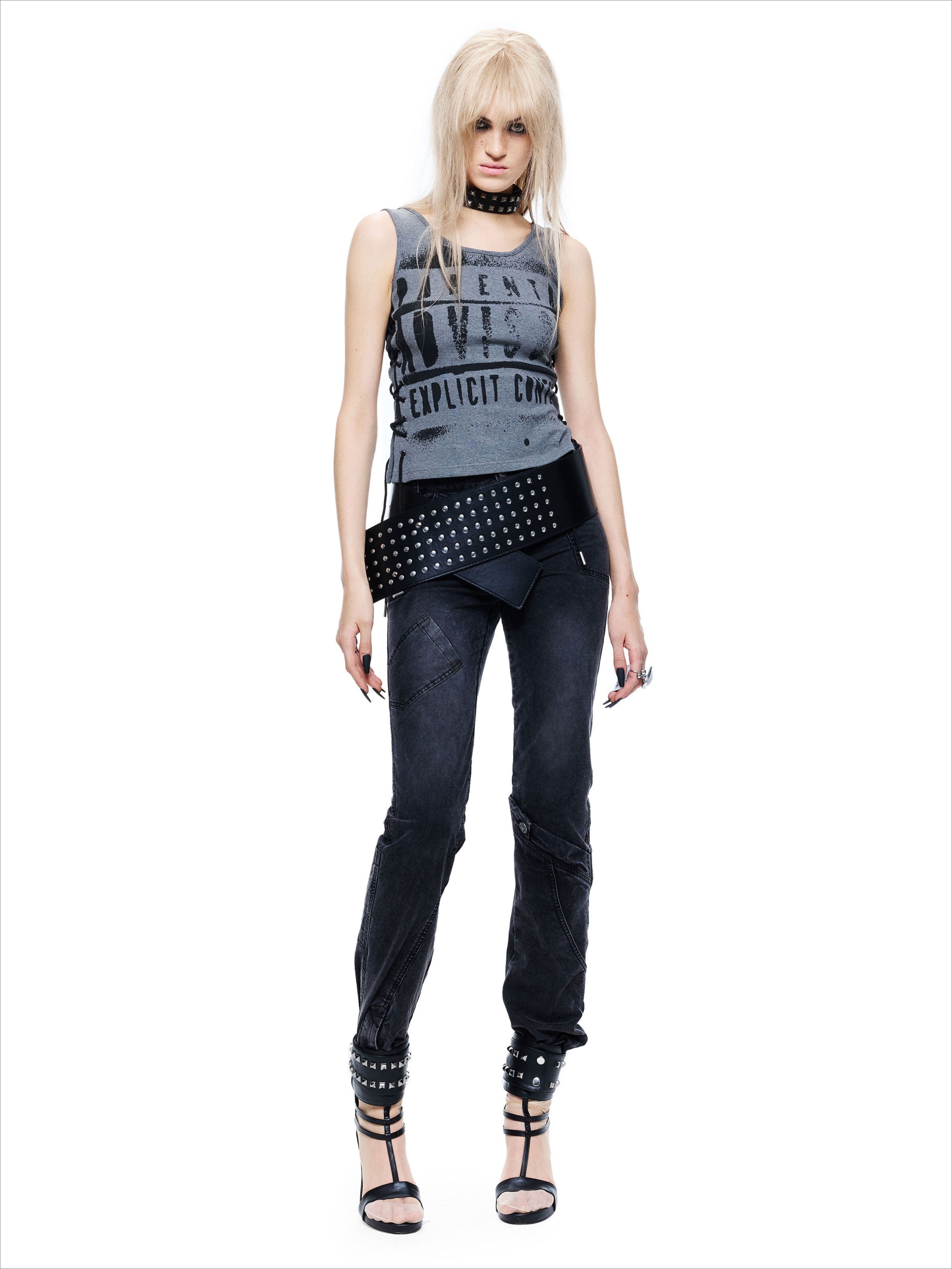 Drawstring Punk Printed Tank Top