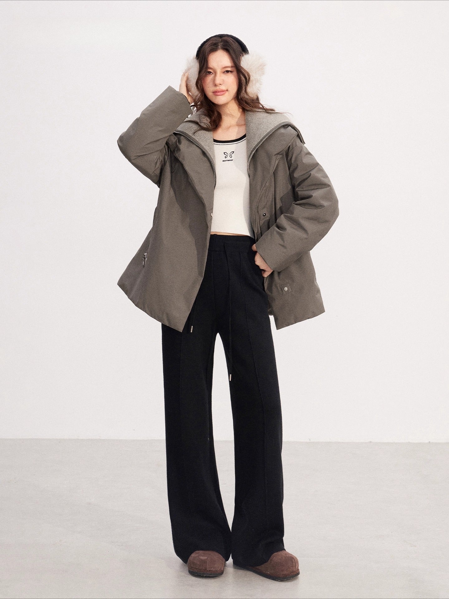 Fleece-Lined Soft-Knit Wide-Leg Pants