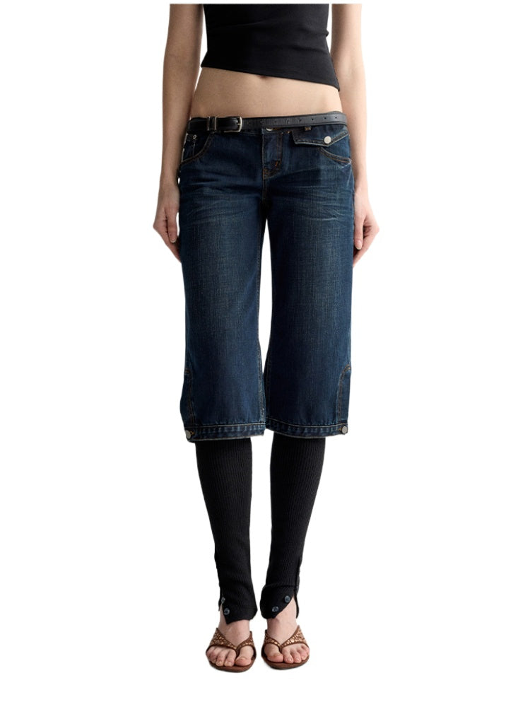 Ultra-Low Waist Straight-Leg Bermuda Jeans - CHINASQUAD