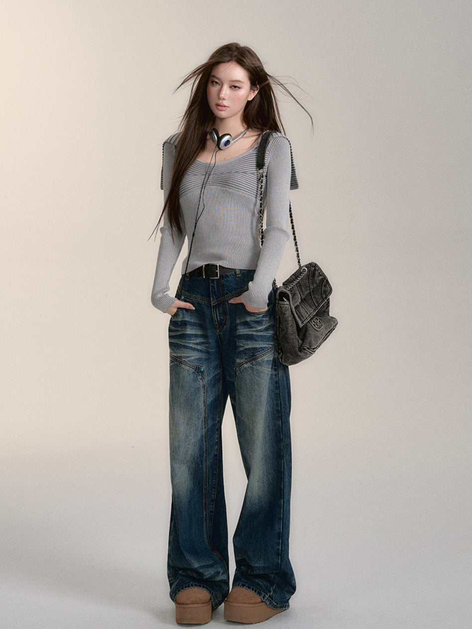 Slim Fit Knit Sweater with Large Collar - CHINASQUAD