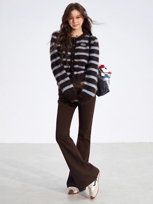 Striped Mink Velvet Knit Sweater