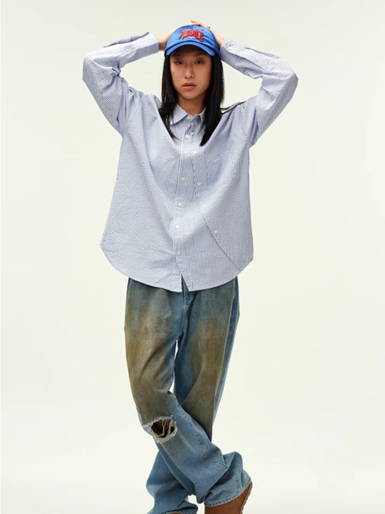 Textured Stripe Double-Placket Shirt - CHINASQUAD