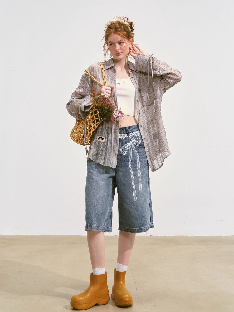 Plaid Sheer Mesh Shirt Jacket - CHINASQUAD