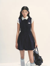 Miu-style Fake Two-piece Navy Blue Dress - CHINASQUAD