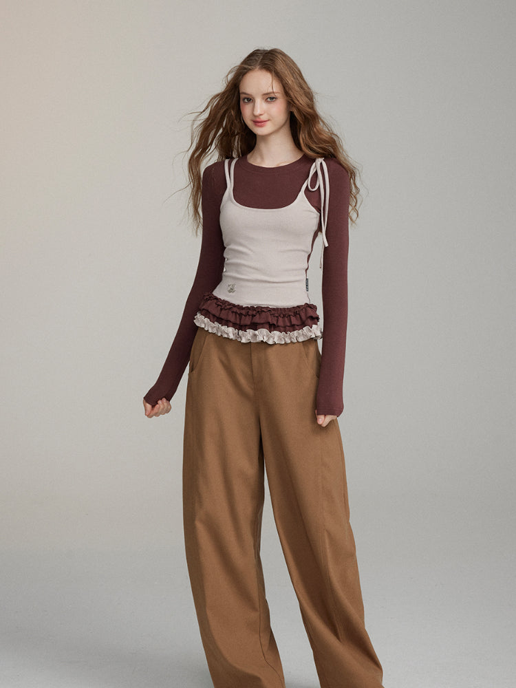 Fake Two-Piece Lace Trimmed Blouse - CHINASQUAD