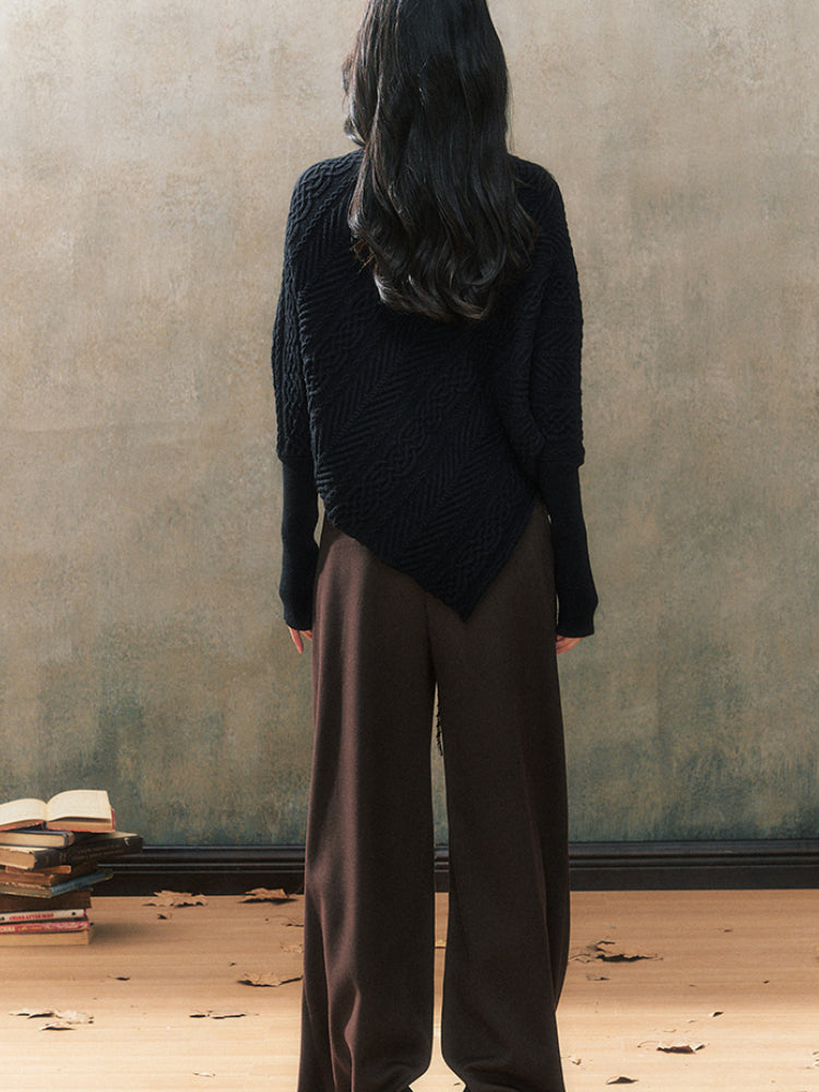 Two-Tone Round Neck Vintage Knit Sweater - CHINASQUAD