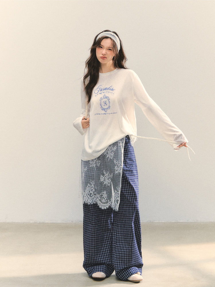 White Crew-Neck College Print Long-Sleeve T-Shirt - CHINASQUAD