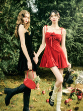 Classic Red Velvet Handcrafted Floral Velvet Dress - CHINASQUAD