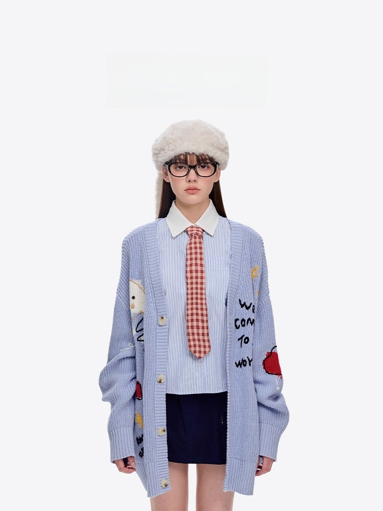 Graffiti Knit V-Neck Cardigan