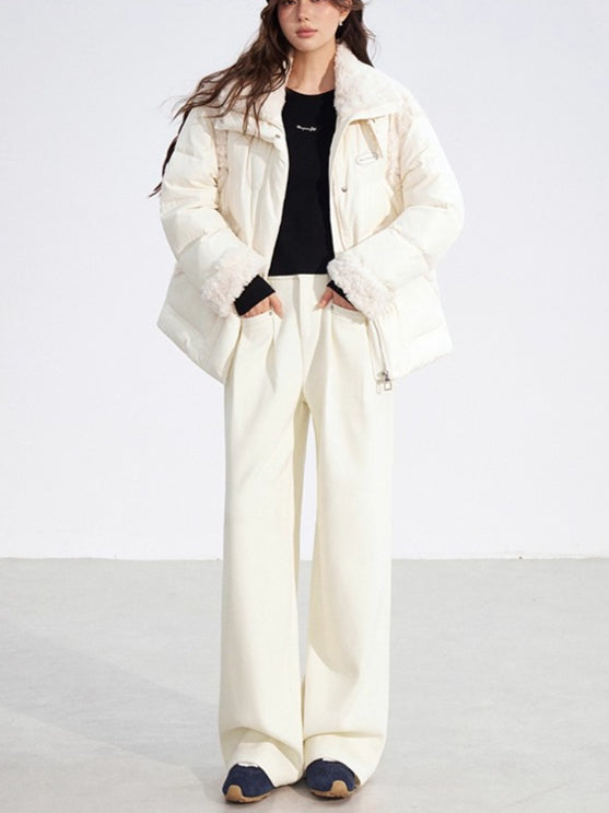 Chenille Fleece-Lined Wide-Leg Pants