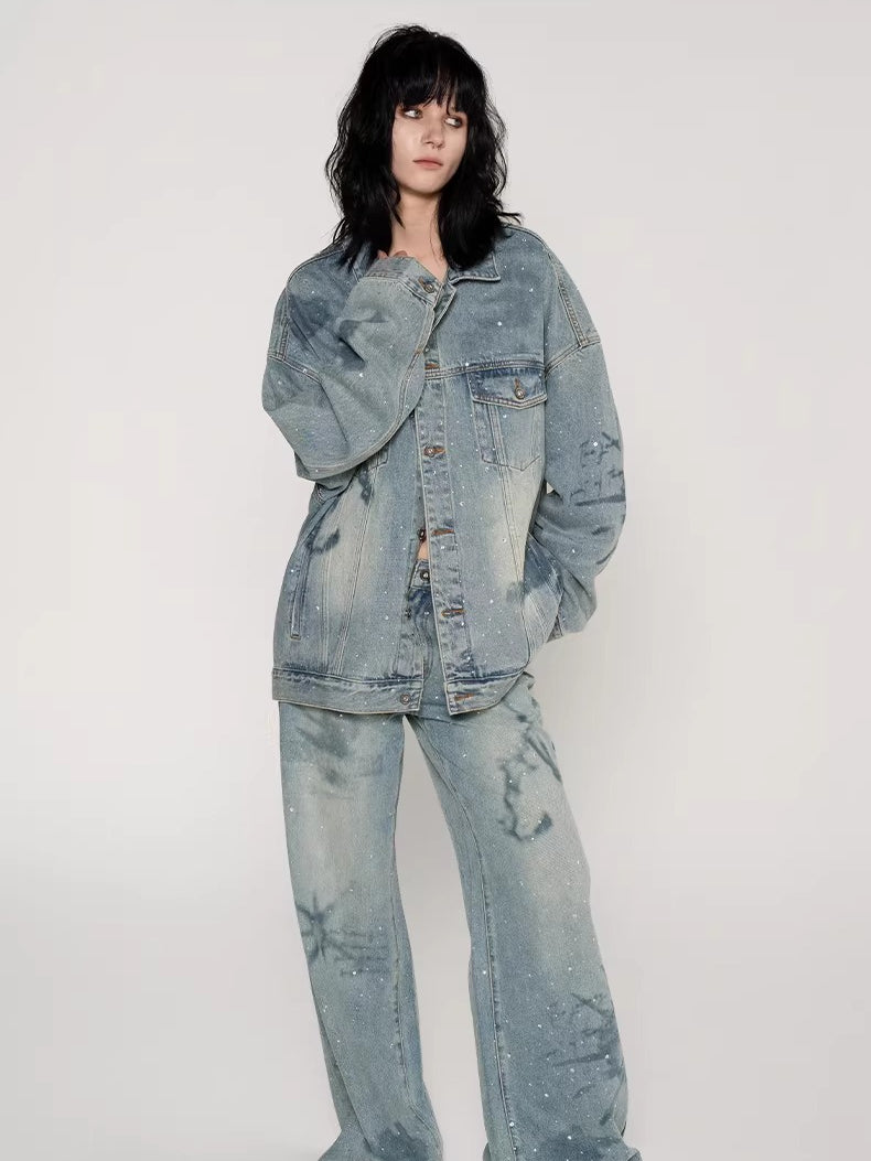 Rhinestone Nautical Map Denim Jacket