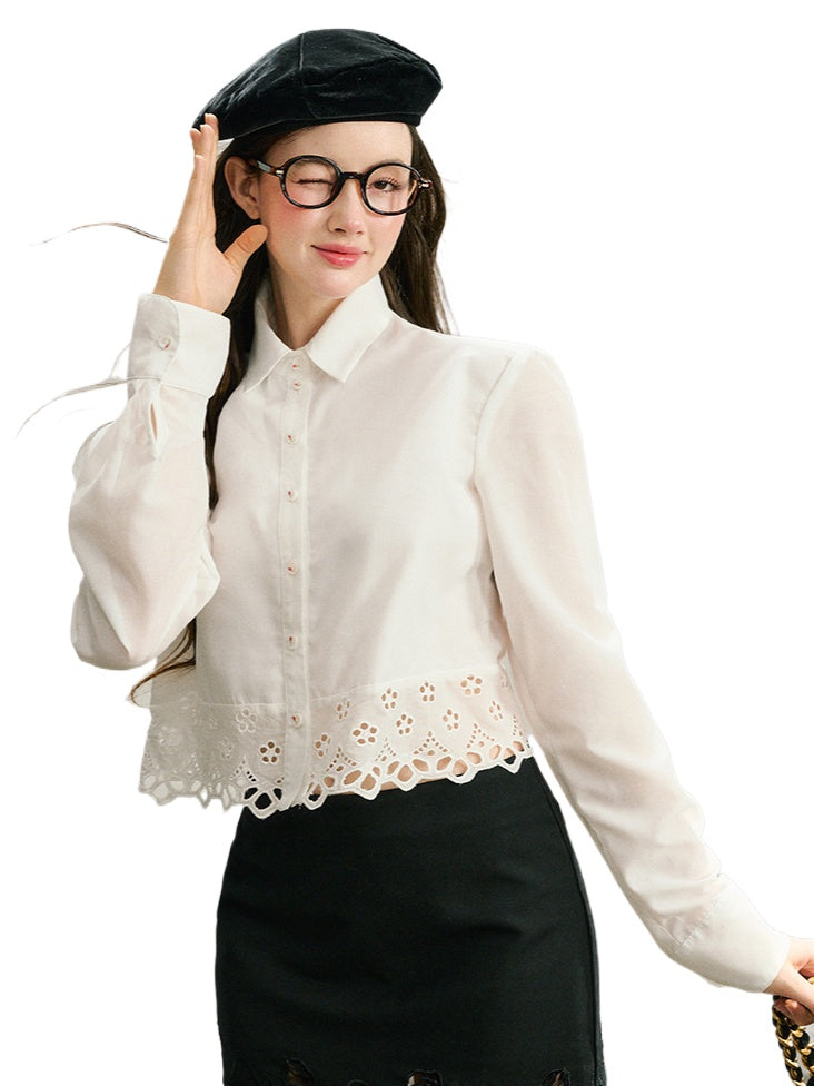 White Lace Trim Shirt - CHINASQUAD