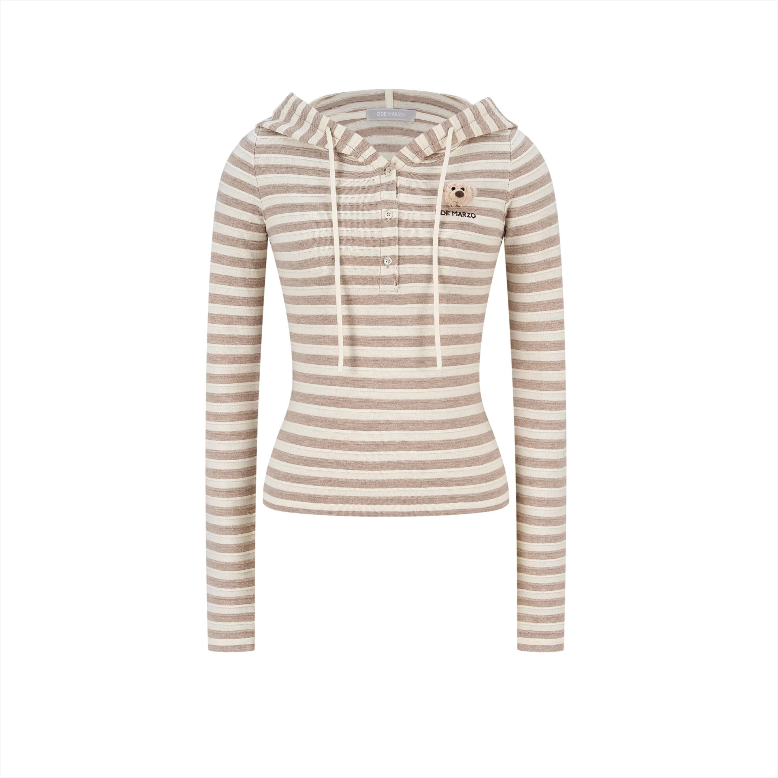 Striped Bear Button Hoodie Tee