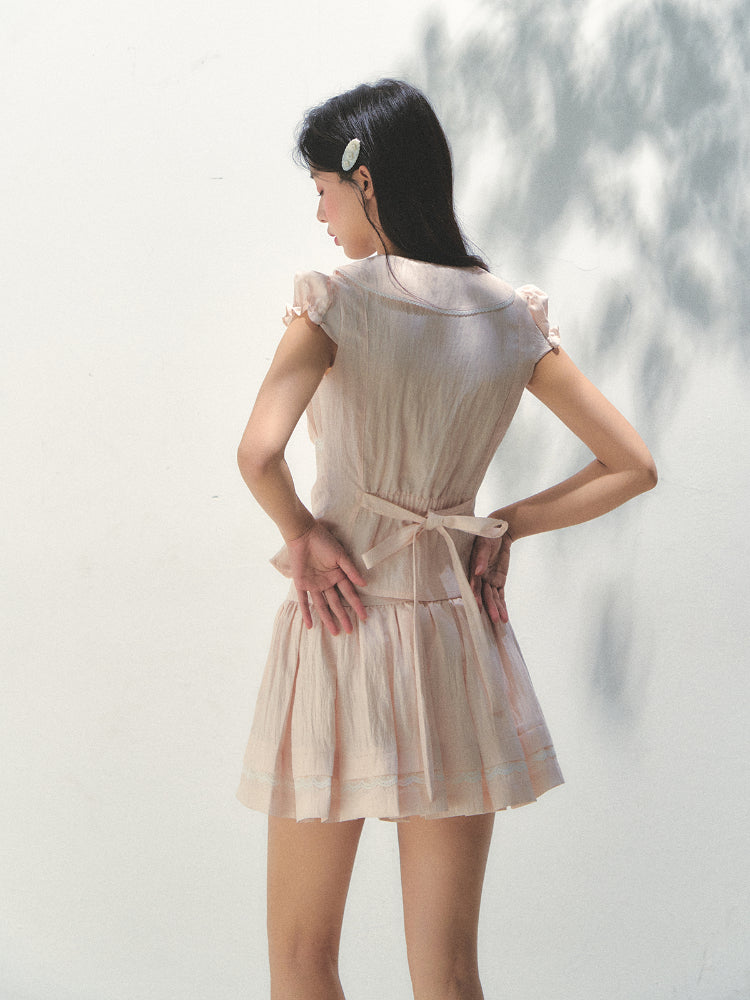 Navy Collar Lyocell Waist-cinching Shirt & Skirt Set - CHINASQUAD