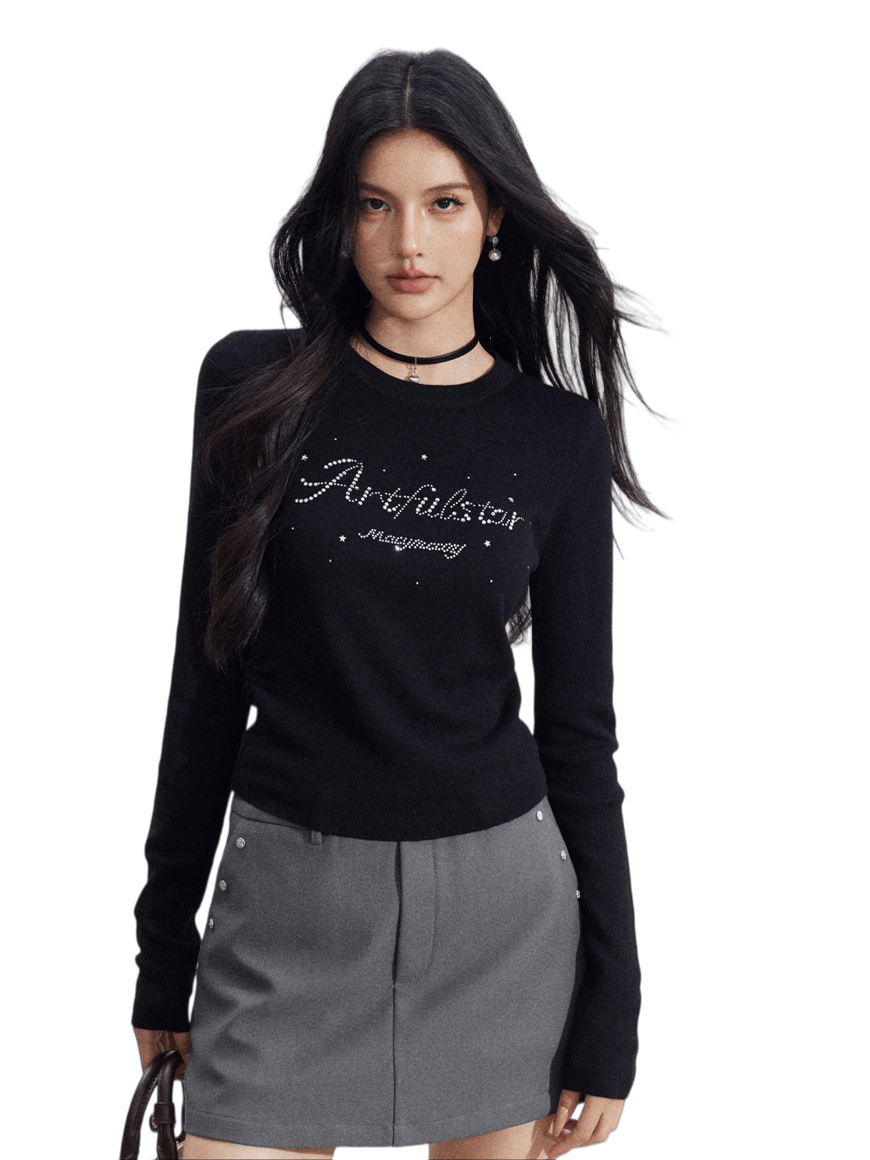 Embellished Soft Knit Long Sleeve T-Shirt