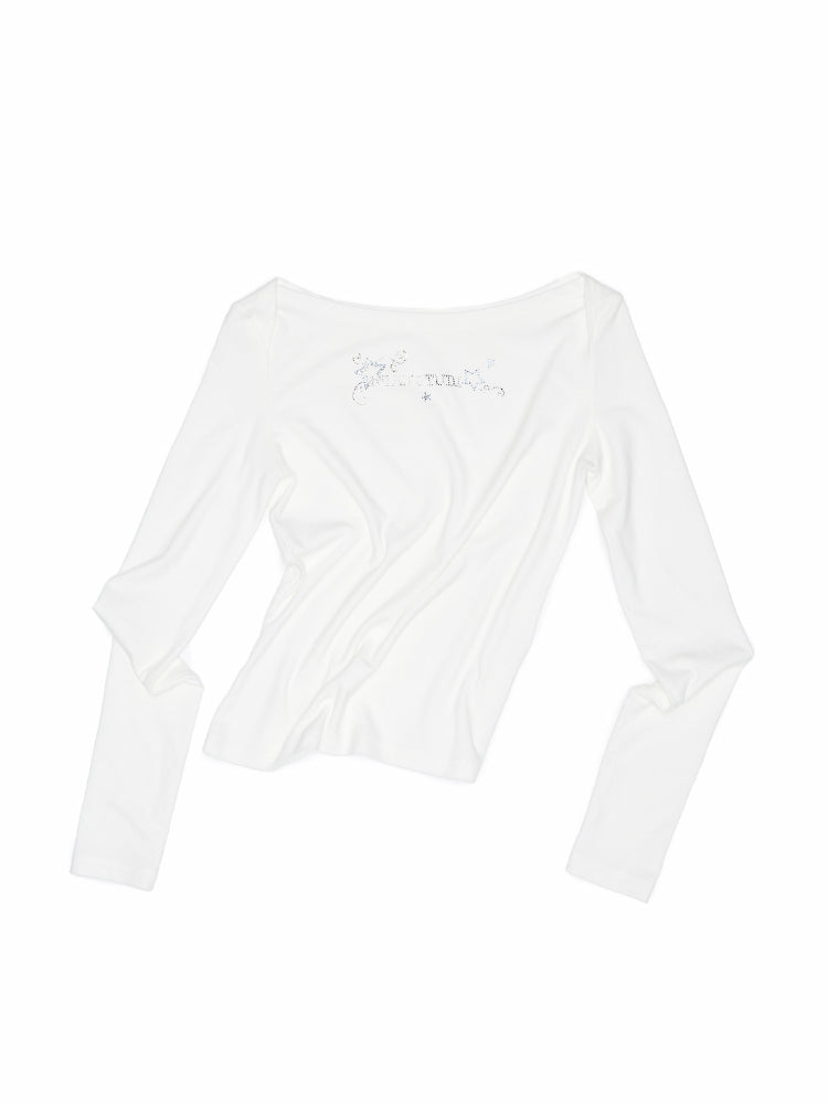 Rhinestone One-Shoulder Long-Sleeve T-Shirt - CHINASQUAD