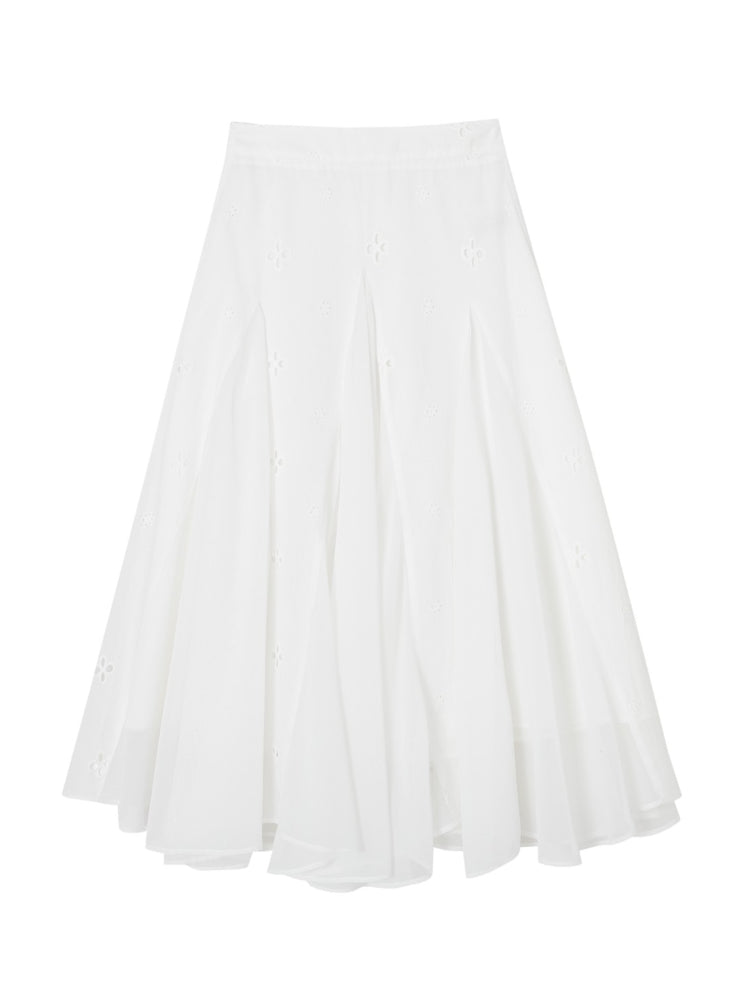 Embroidered Flower A - Line Slimming Midi Skirt - CHINASQUAD