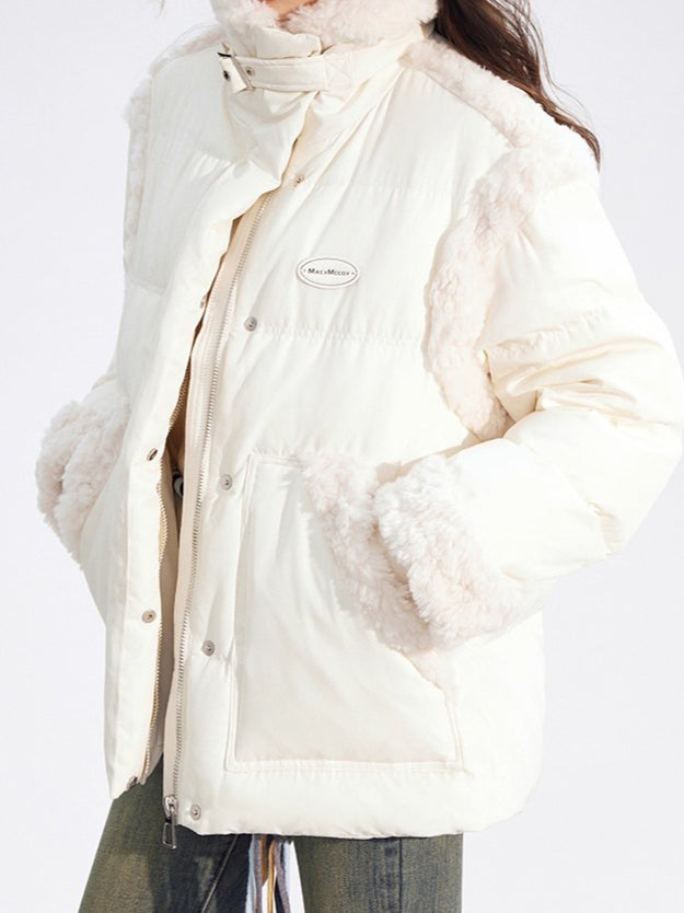 Shearling Panel 90% White Duck Down Jacket