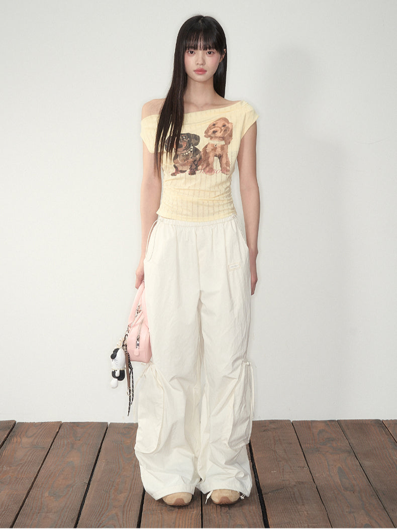 Pink & White Parachute Wide-Leg Pants - CHINASQUAD