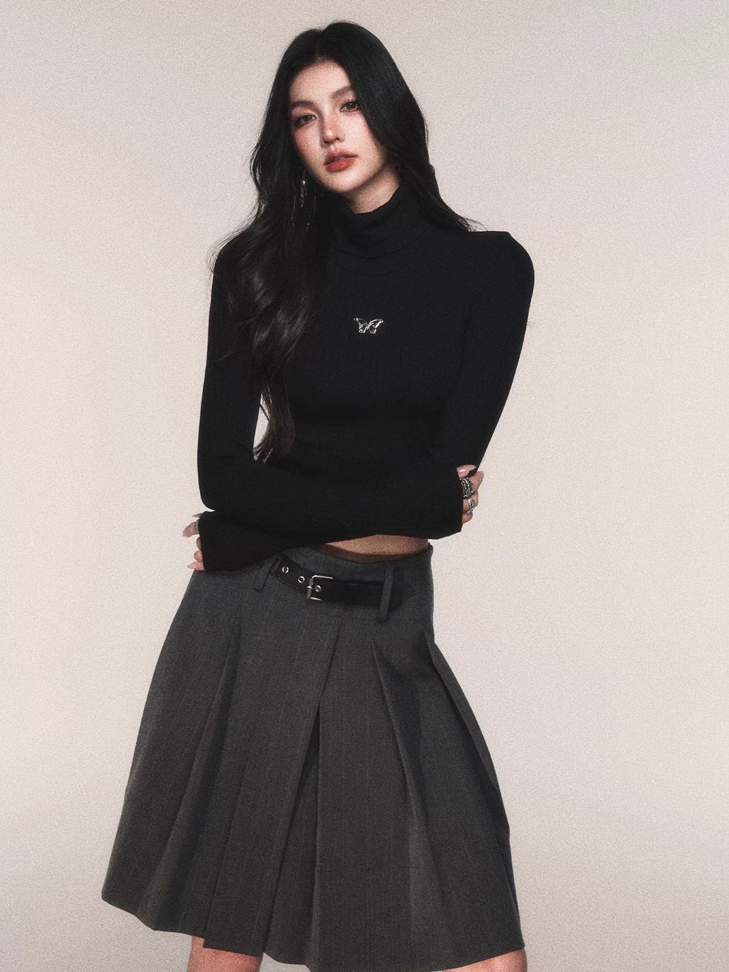 Ribbed Turtleneck Slim-Fit Knit T-Shirt