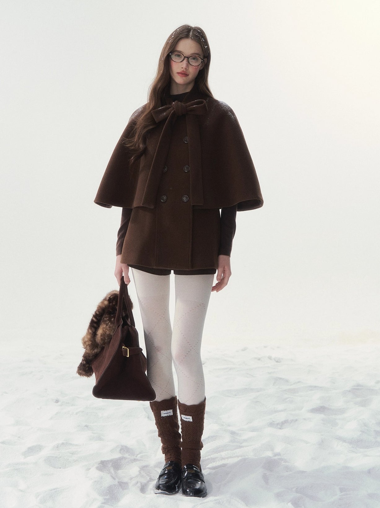 Double-Breasted Bow-Tie Cape Jacket