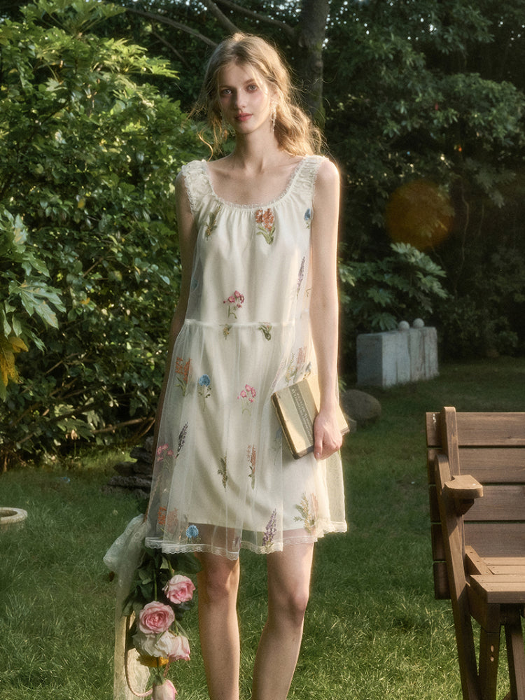 Chiffon Floral Embroidered Dress - CHINASQUAD