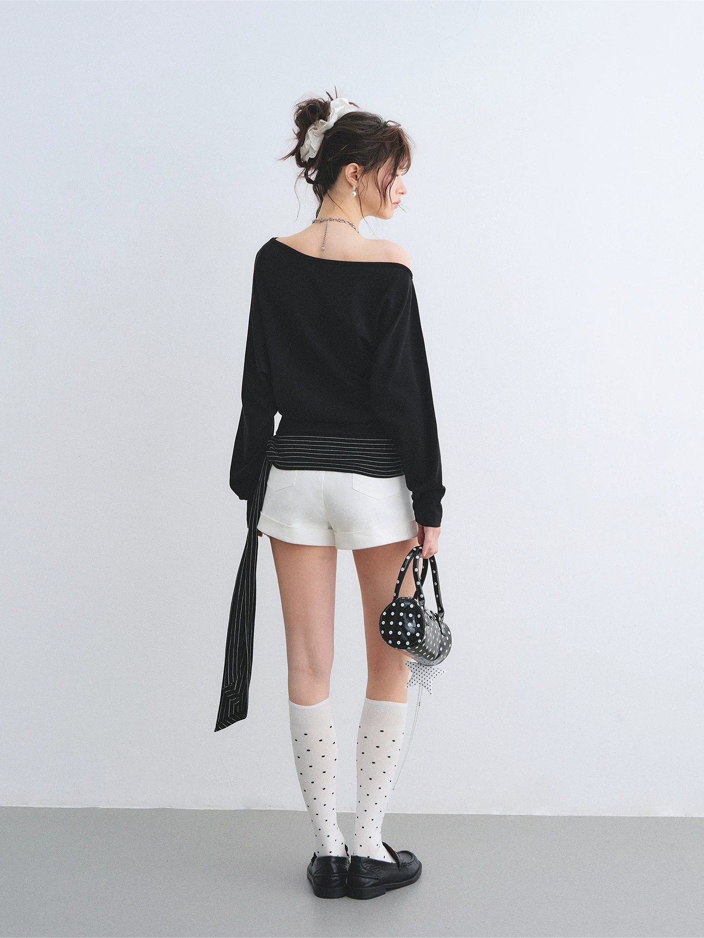 Asymmetric Batwing Sleeve Striped Tie-Hem Long Sleeve Top