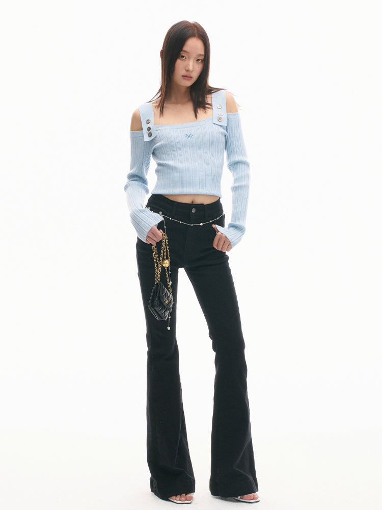 Casual Off-Shoulder Slim-Fit Wool Long-Sleeve Top - CHINASQUAD