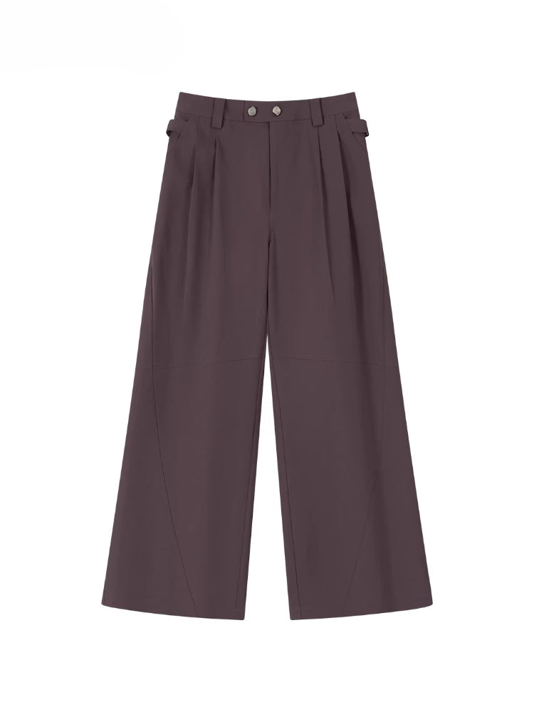 Pleated Double-Button Straight Wide-Leg Pants - CHINASQUAD