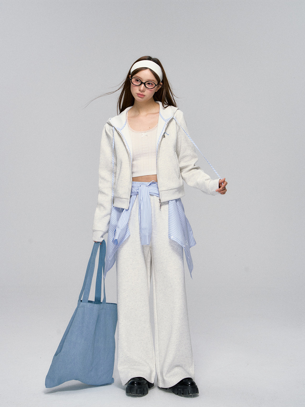 Striped Contrast Waist Wide-Leg Pants - CHINASQUAD