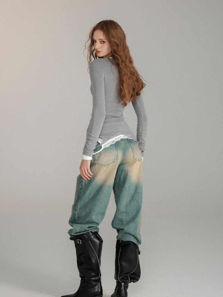 Washed Distressed Vintage Loose-Fit Denim Jeans - CHINASQUAD