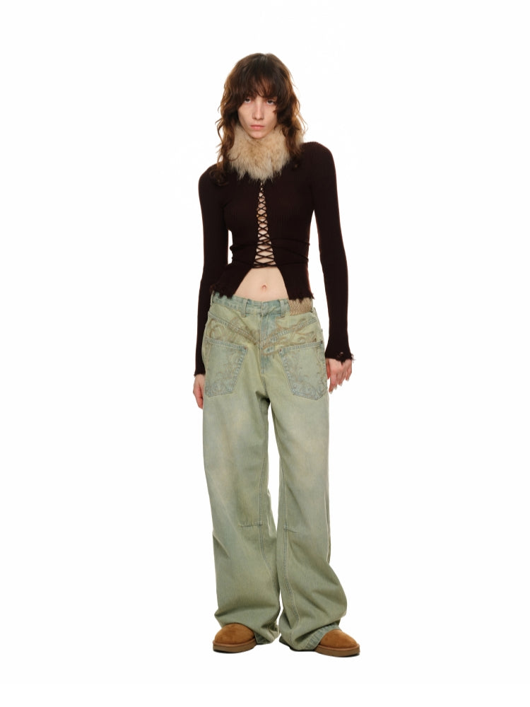 Lace-Up Ribbed Turtleneck - CHINASQUAD