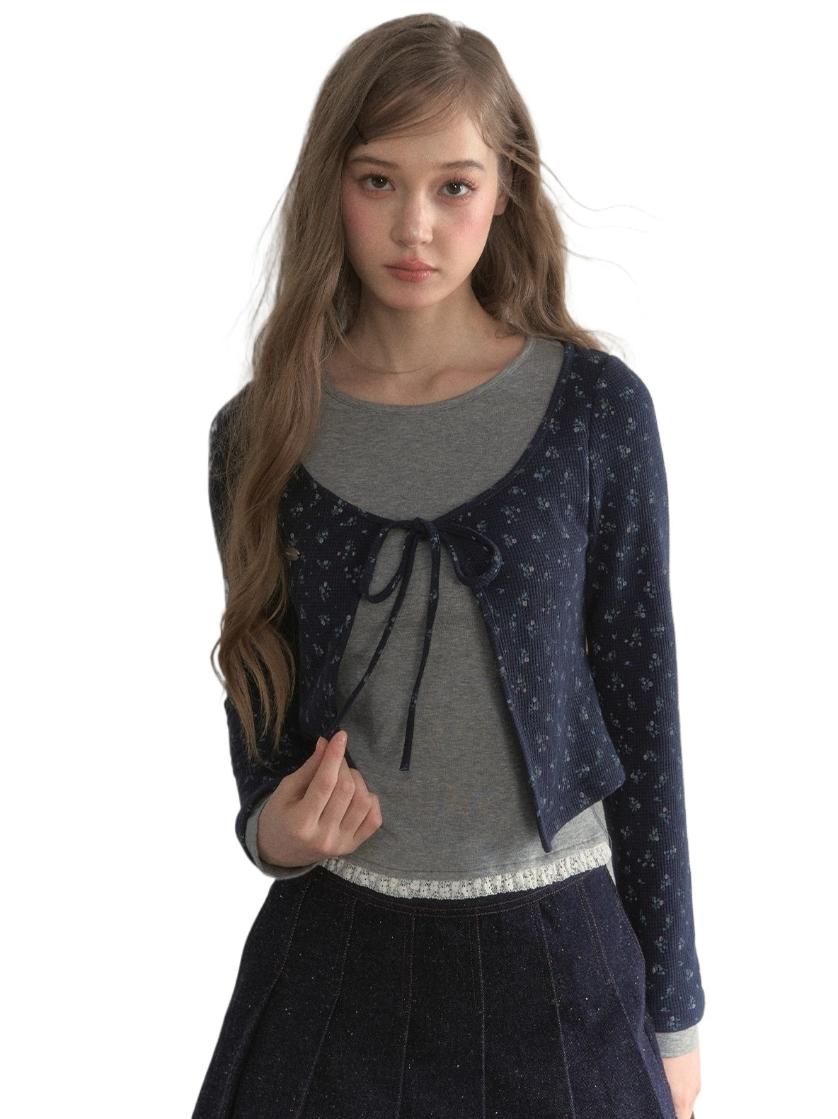 Striped & Floral Design Layered Contrast Blouse