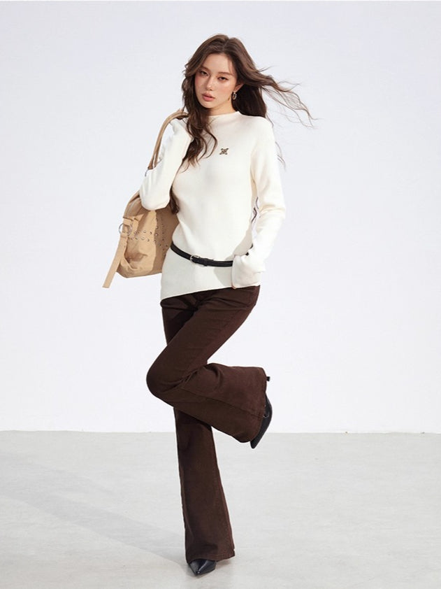 Asymmetric Ribbed Knit Turtleneck