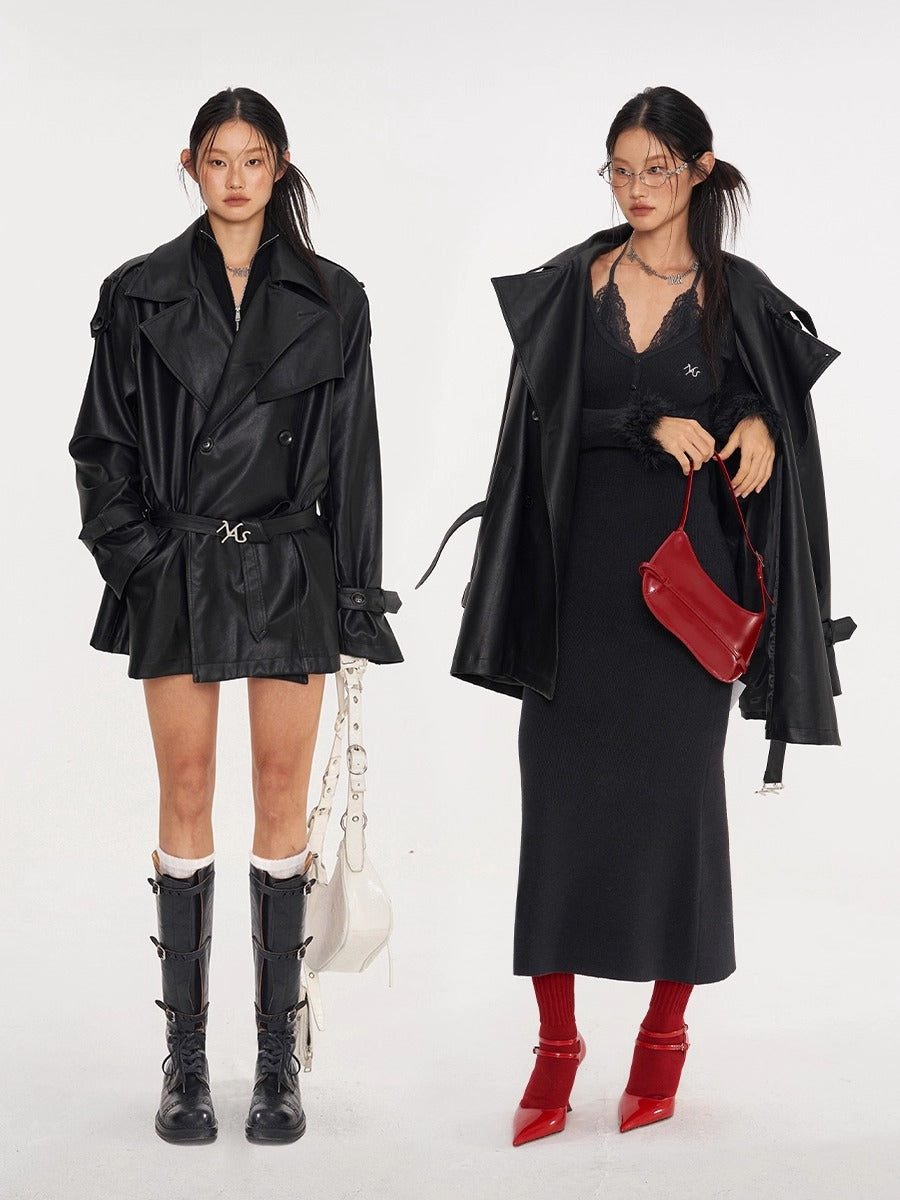 Classic PU Trench Leather Jackets