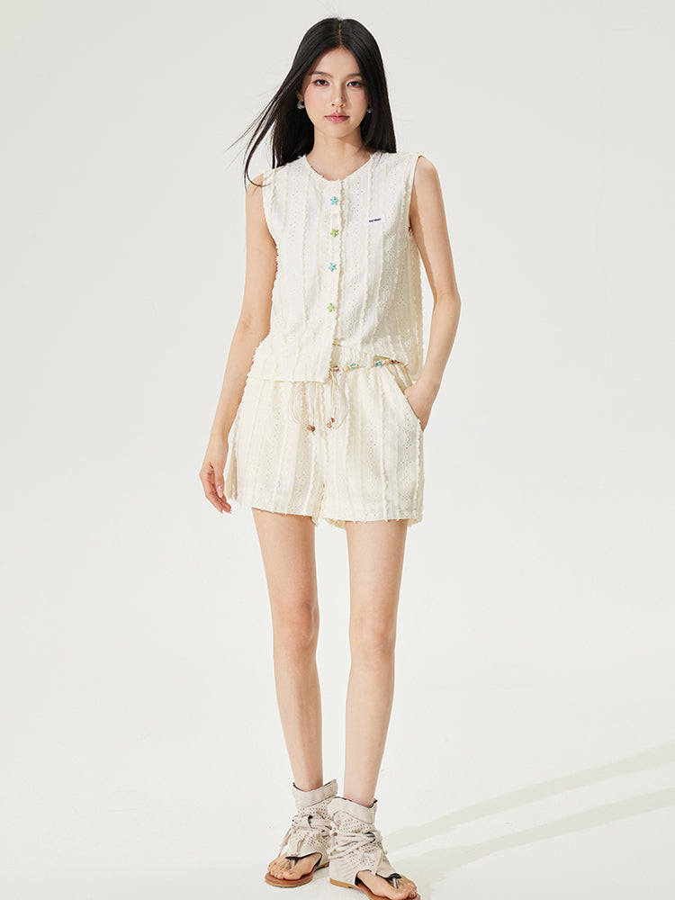 Skin-friendly Lace Hollow-out  Tank Top & Shorts Set - CHINASQUAD