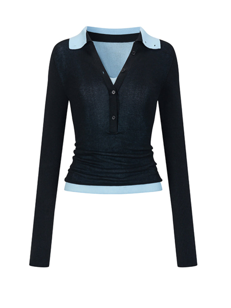 Brown & Black Mock Two-Piece V-Neck Sweater - CHINASQUAD