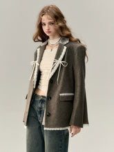 Taupe Lace Wool Blazer - CHINASQUAD