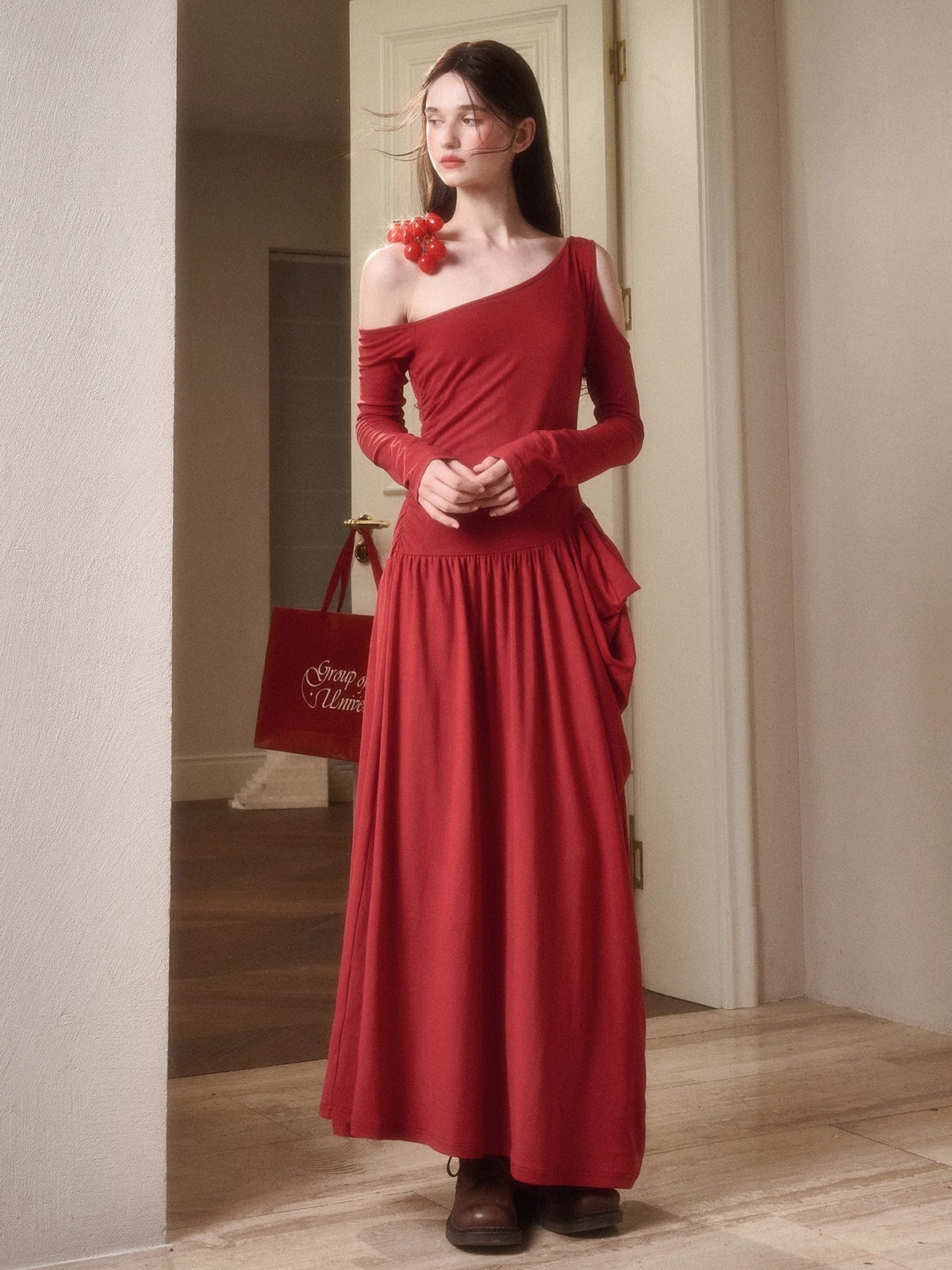 Berry Glaze Off-Shoulder Knit Maxi Dress