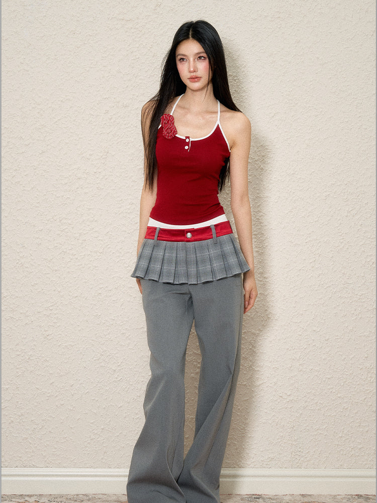 Color Block Faux Two-Piece Spaghetti Top - CHINASQUAD